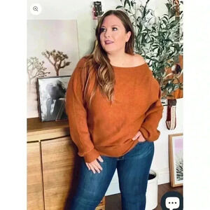 White Birch Sweater Dolman Sleeve Burnt Brown/Orange Size L